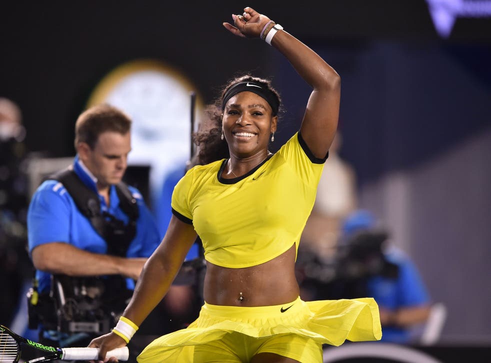 Serena Williams celebrates reaching the final of the Australian Open