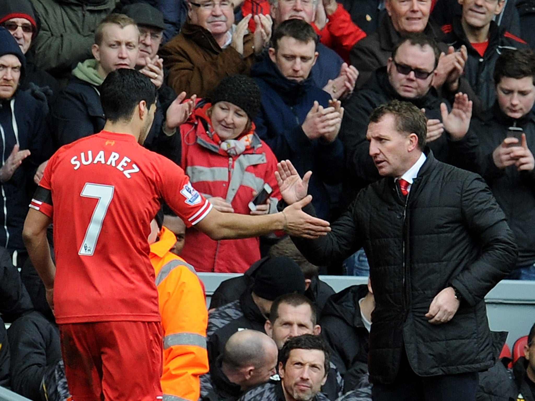 Luis Suarez and Brendan Rodgers pictured in 2014