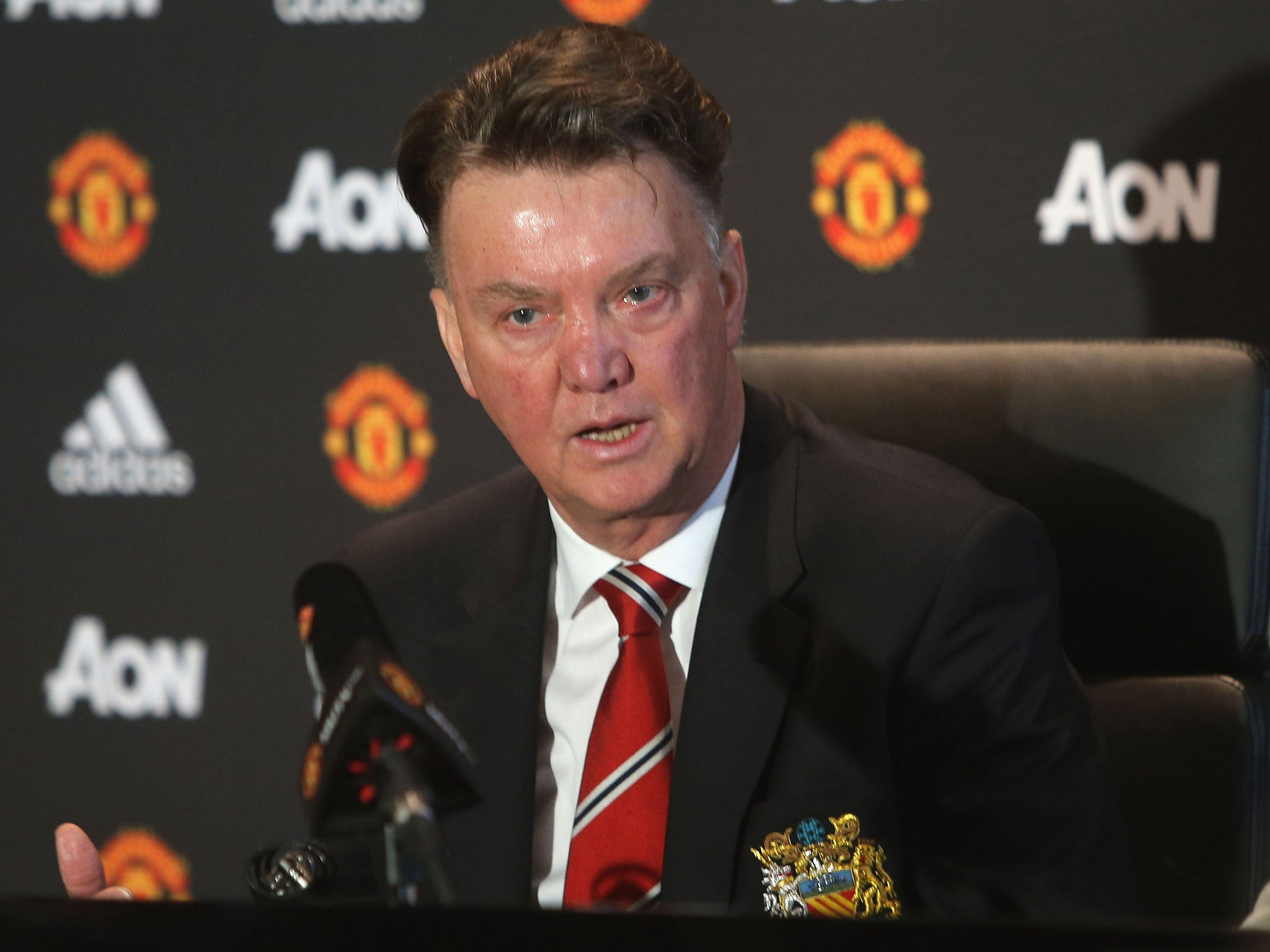 Manchester United manager Louis van Gaal at a press conference