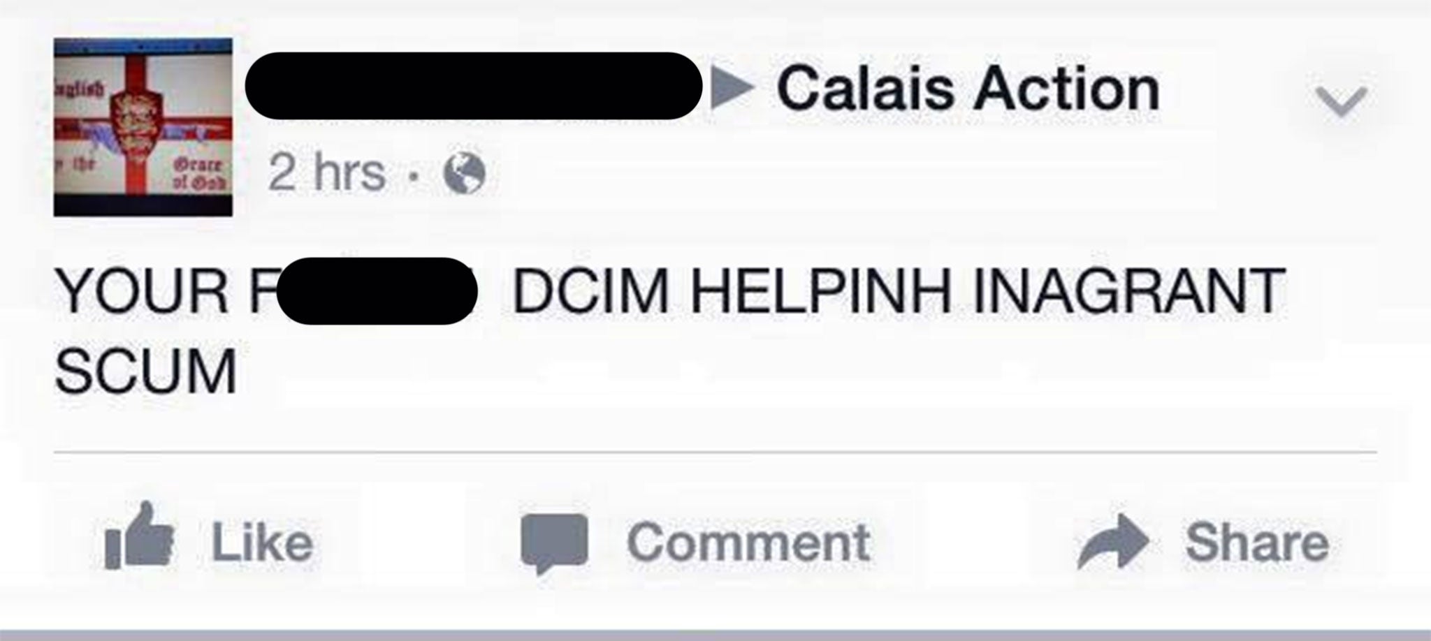 The abuse posted to Calais Action's Facebook page