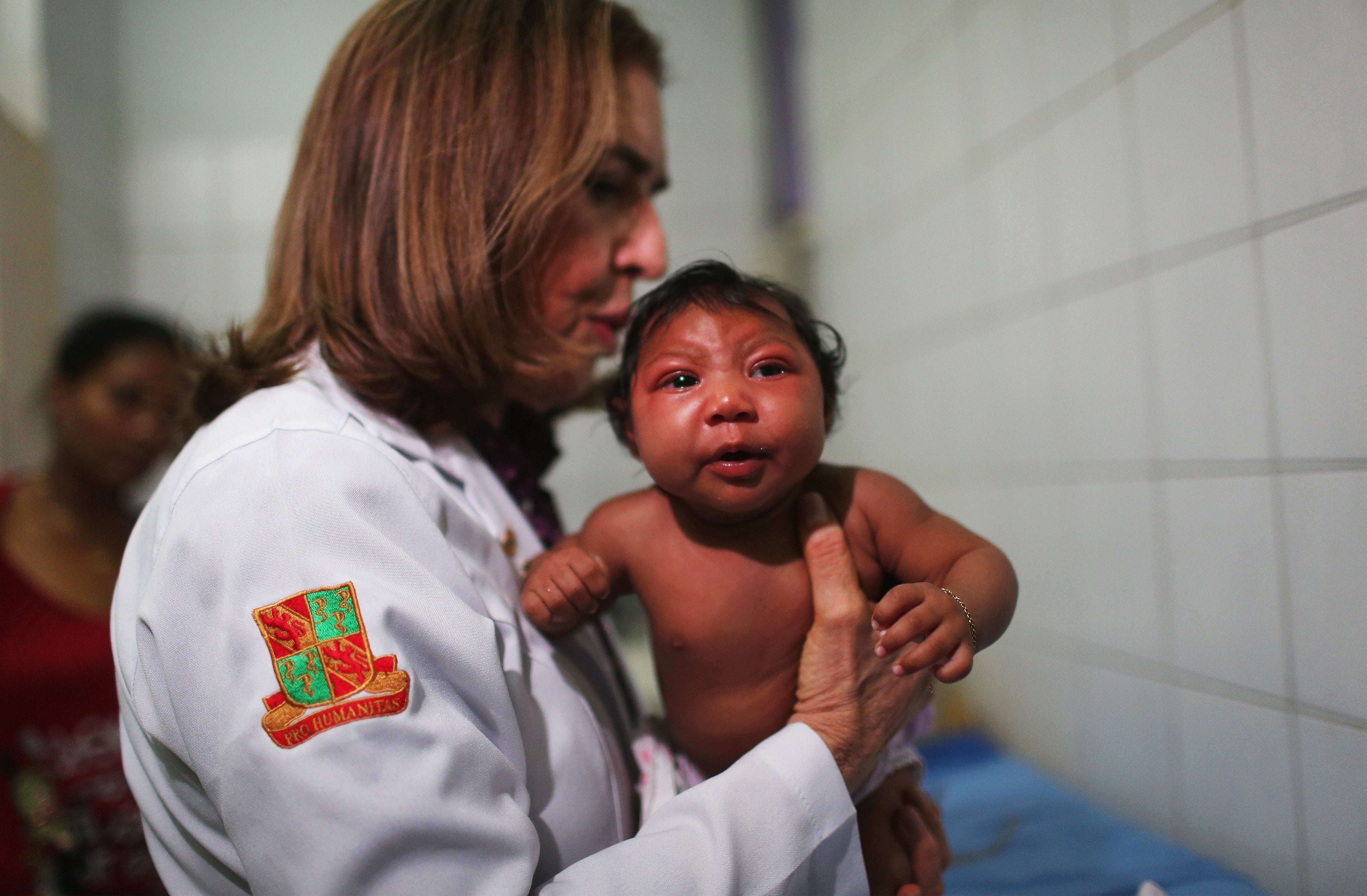 &#13;
A pediatric infectologist examines a two-months-old baby, who has microcephaly, on 26 January 2016 in Recife, Brazil. &#13;