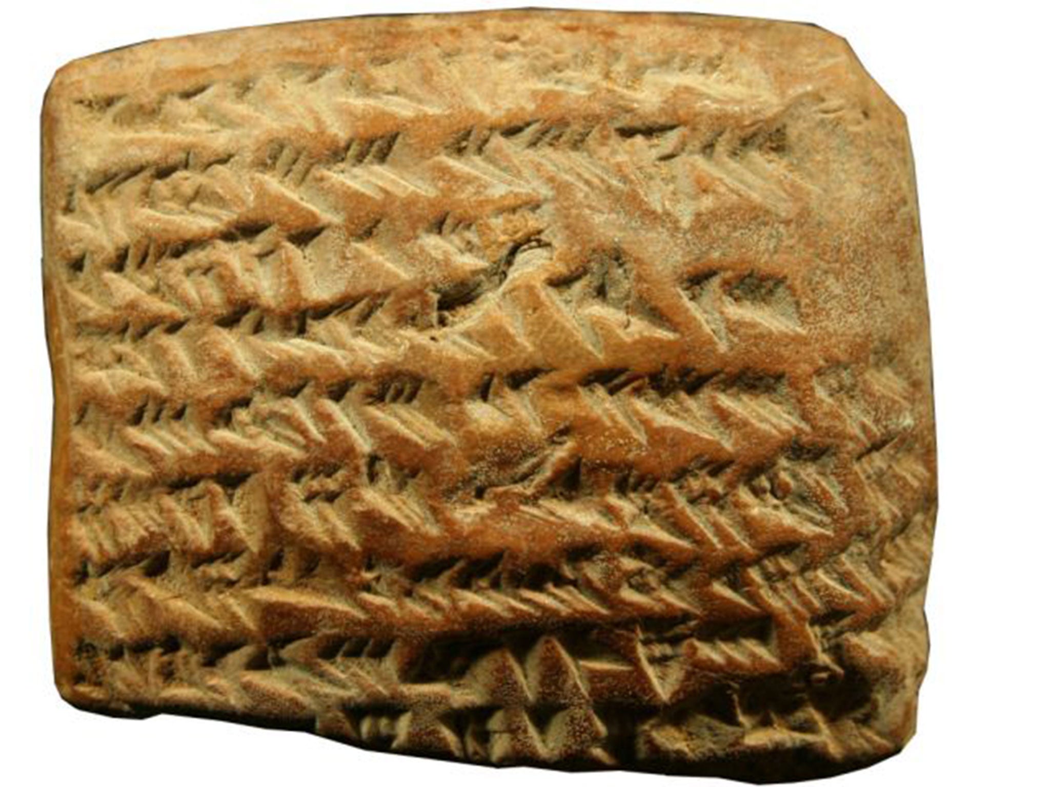 One of the clay tablets containing the cuneiform text