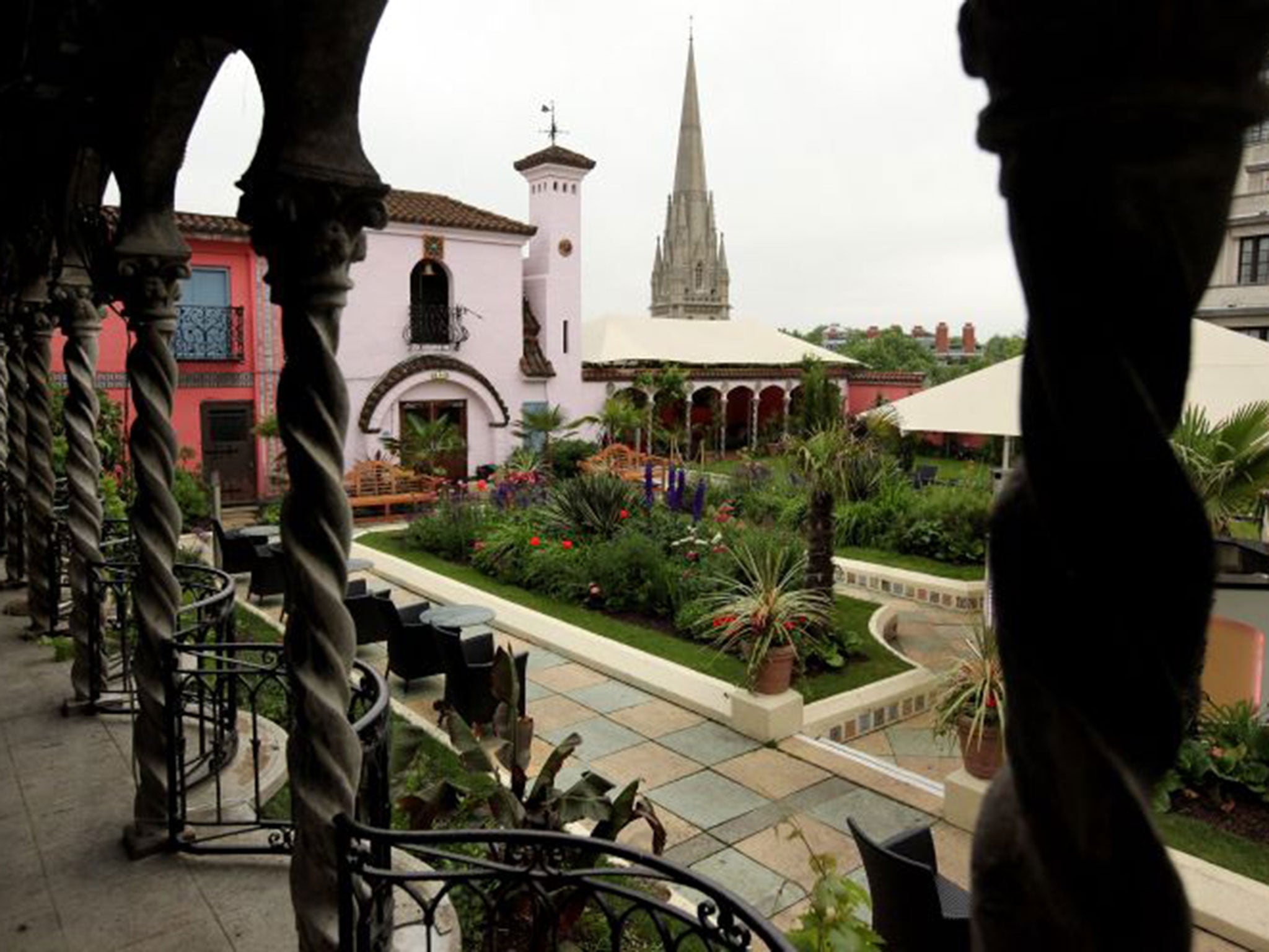 The Kensington Roof Gardens are famed for their flock of flamingos, a flowing stream and grottoes