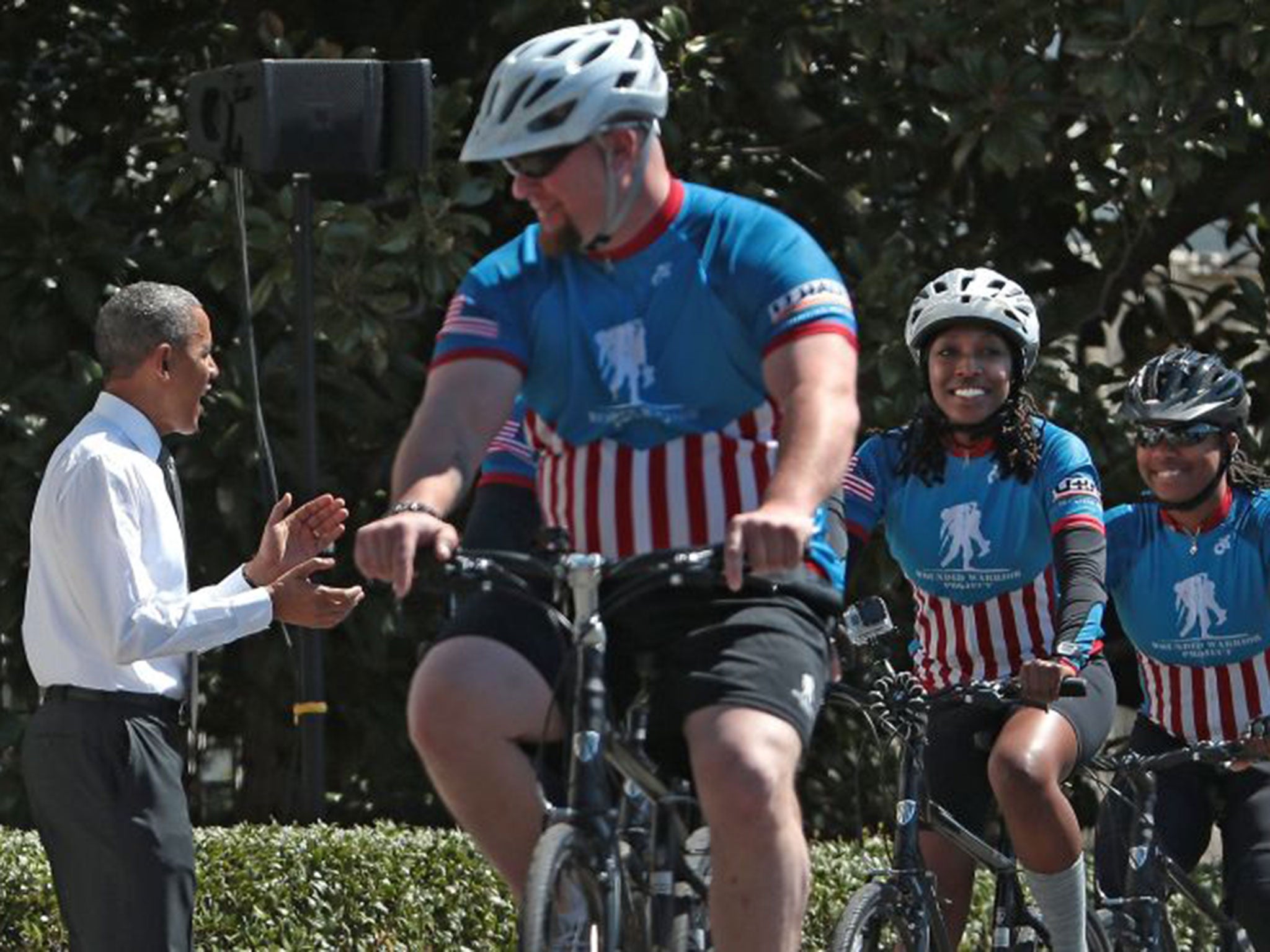 Barack Obama welcomes veterans on last year’s WWP Soldier Ride to the White House