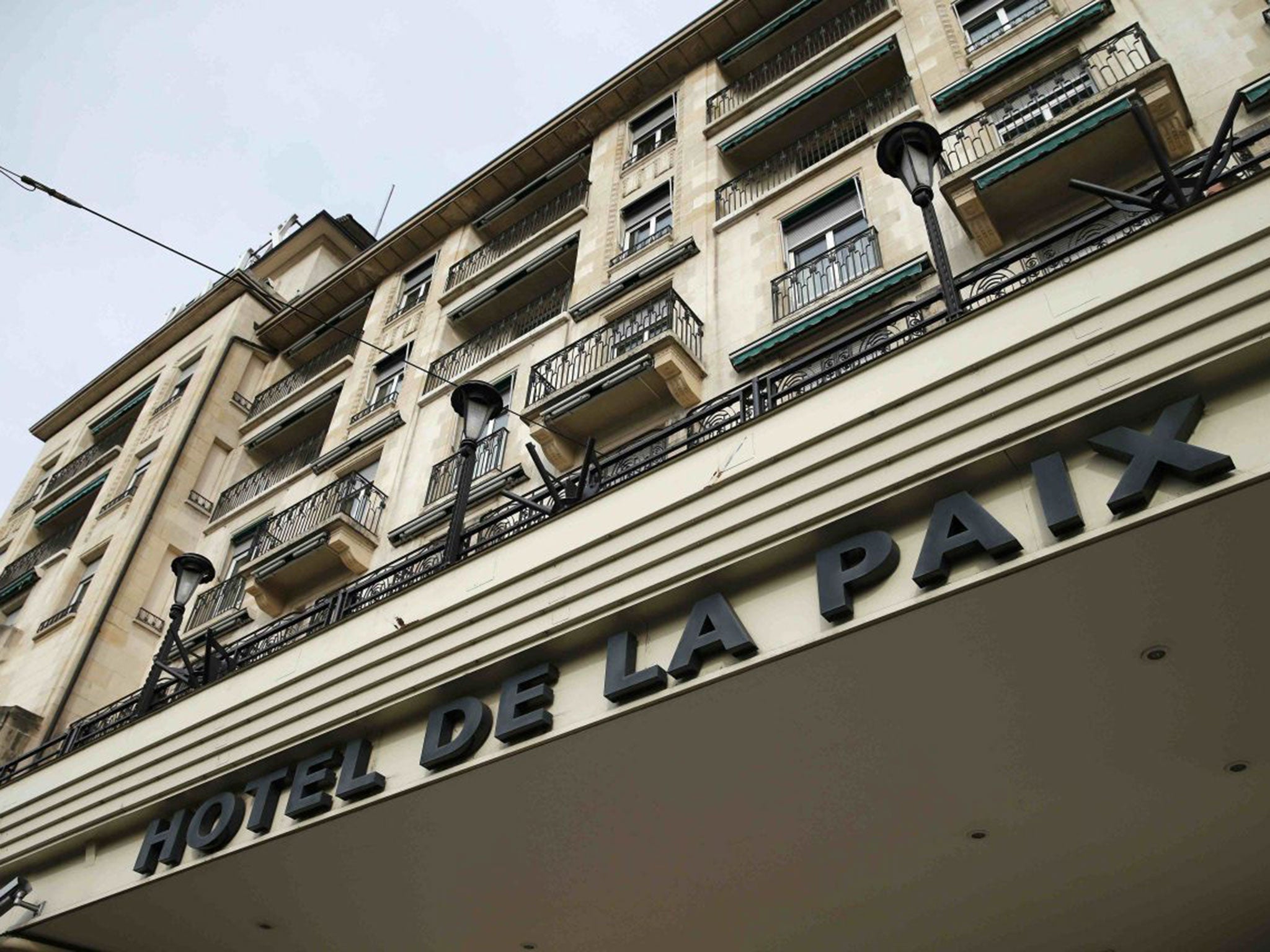 The Hotel de la Paix ('hotel of peace') in Lausanne, Switzerland, where Syrian opposition leaders have been holding talks