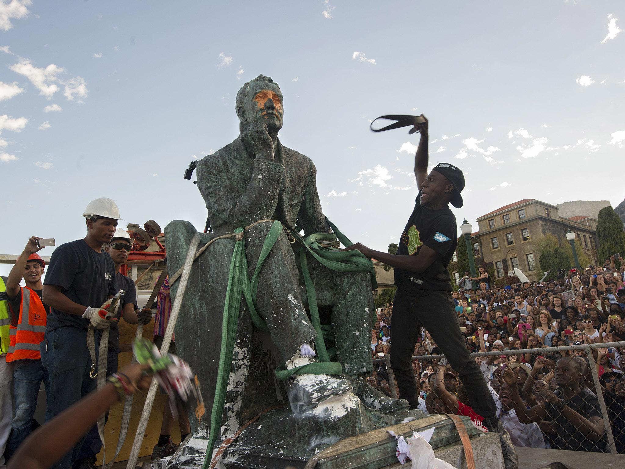 &#13;
The Rhodes Must Fall campaign started with the removal of a Cecil Rhodes statue in South Africa last year &#13;