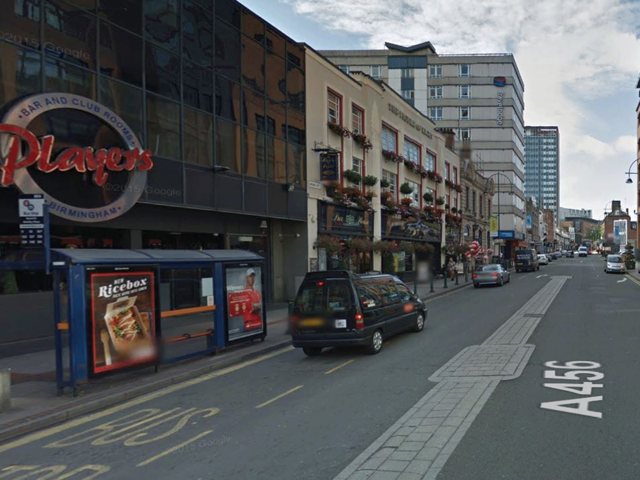 Birmingham Broad Street. Rape convictions in the UK dropped in 2014 to 2015.