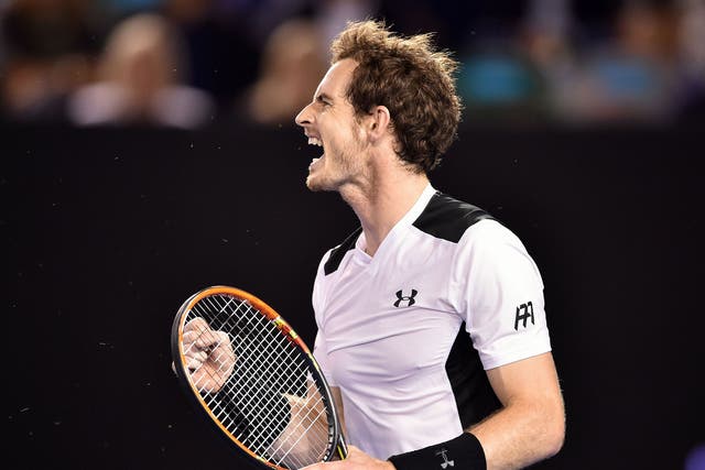 Andy Murray celebrates his victory over Milos Raonic