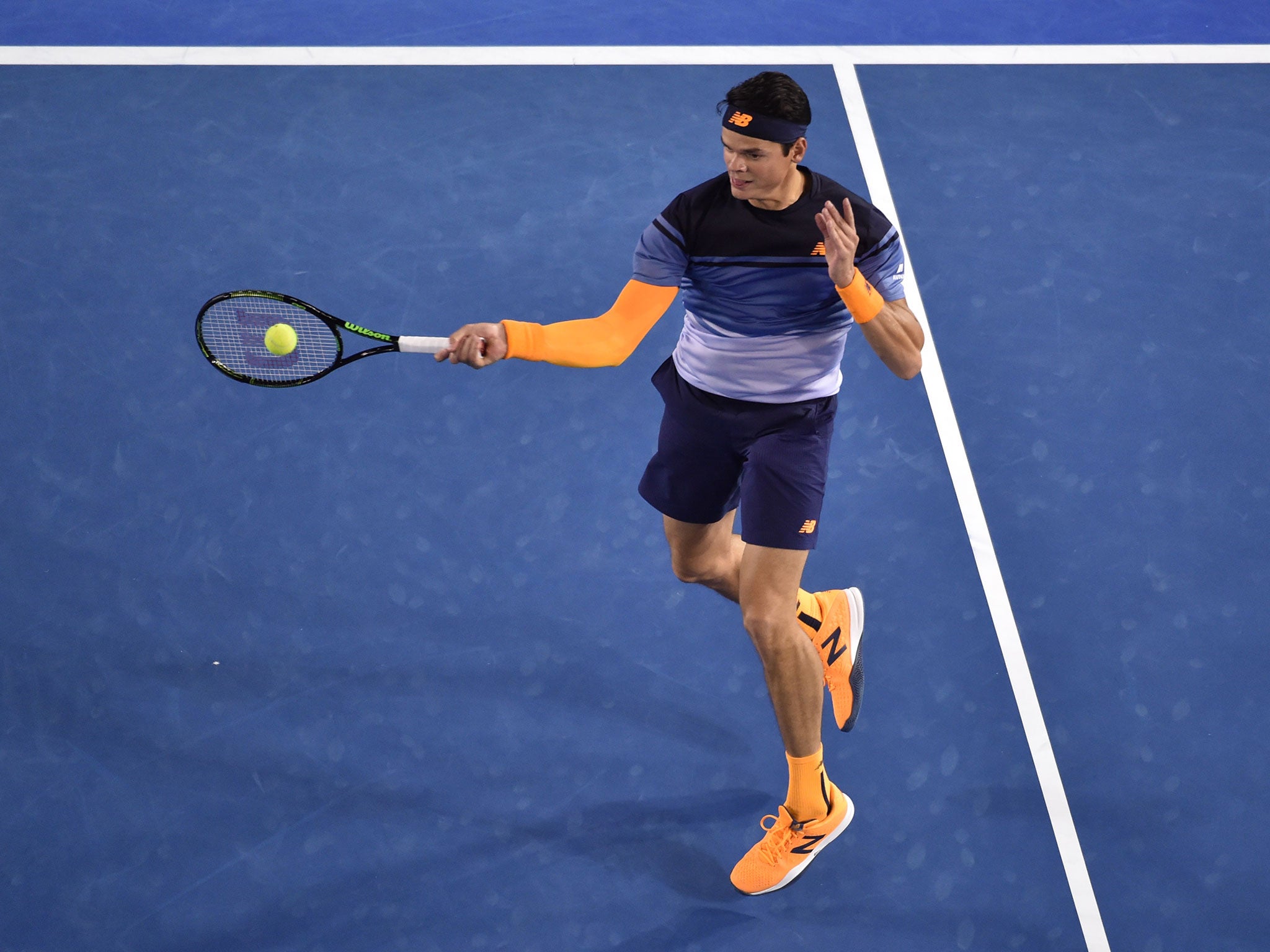 The forehand of Milos Raonic caused Andy Murray problems in the first three sets