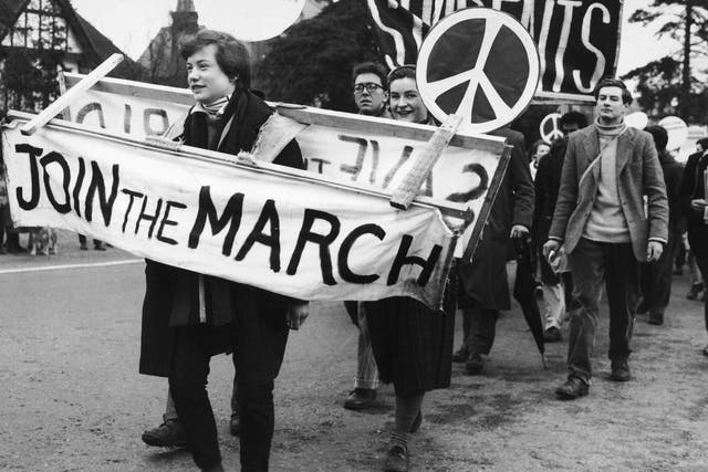 CND demonstrators leaving Maidenhead on their march from London to Aldermaston Atomic Weapons Research Establishment in Berkshire, 1958