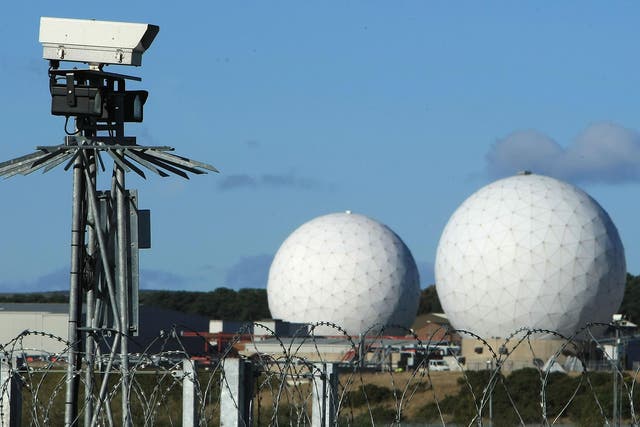 A security camera overlooks the radar domes of RAF Menwith Hill in north Yorkshire