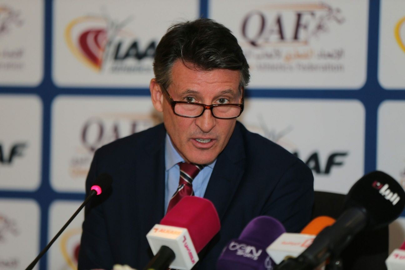 International Association of Athletics Federations (IAAF) President Sebastian Coe speaks during a press conference in Doha