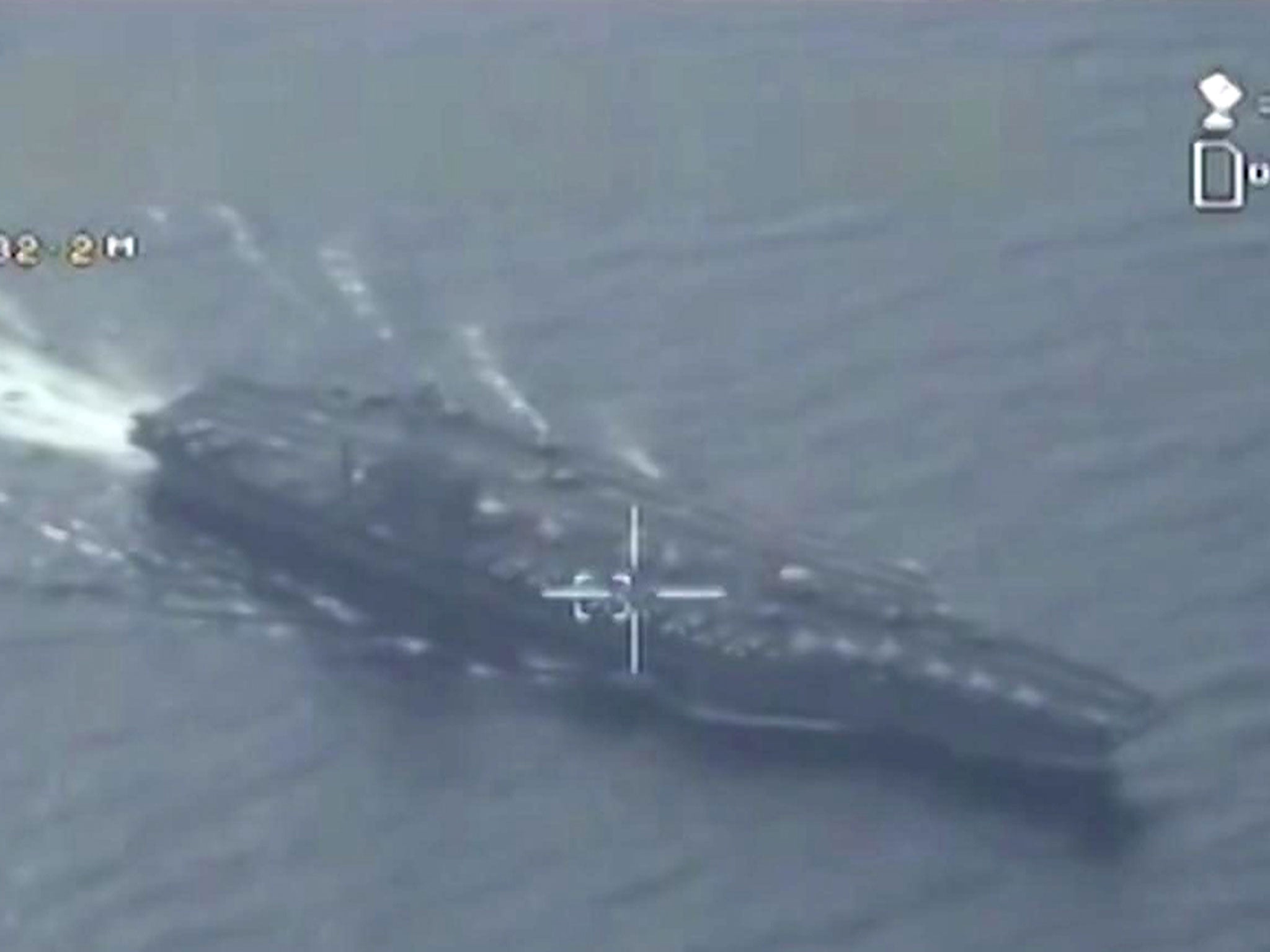 This still image made from video broadcast on Iranian State television Friday, 29 January, 2016 shows what purports to be drone footage of a US aircraft carrier