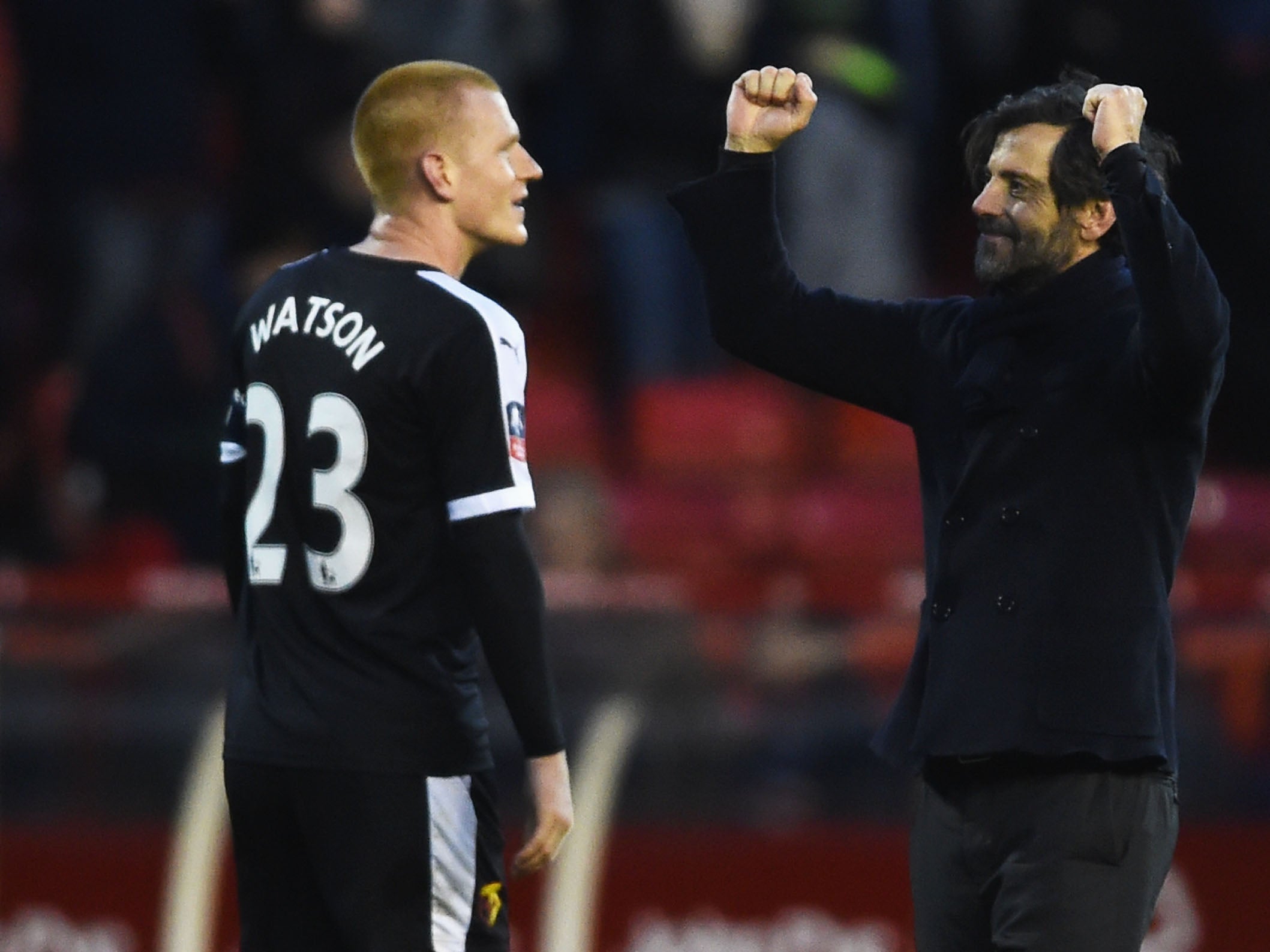 Watford boss Quique Sanchez Flores celebrates at Forest