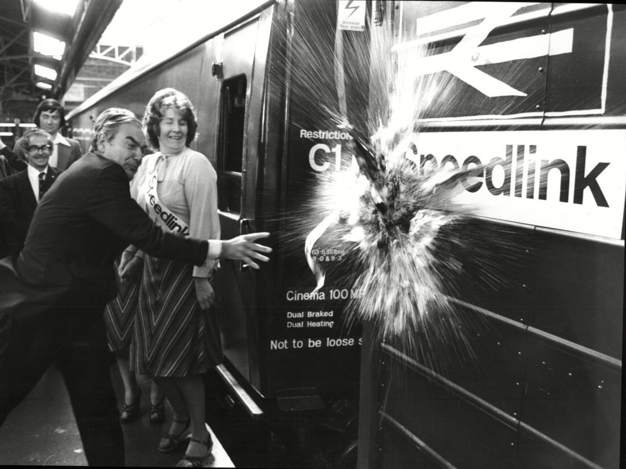 British Rail chairman Sir Peter Parker launches a high-speed train in 1977