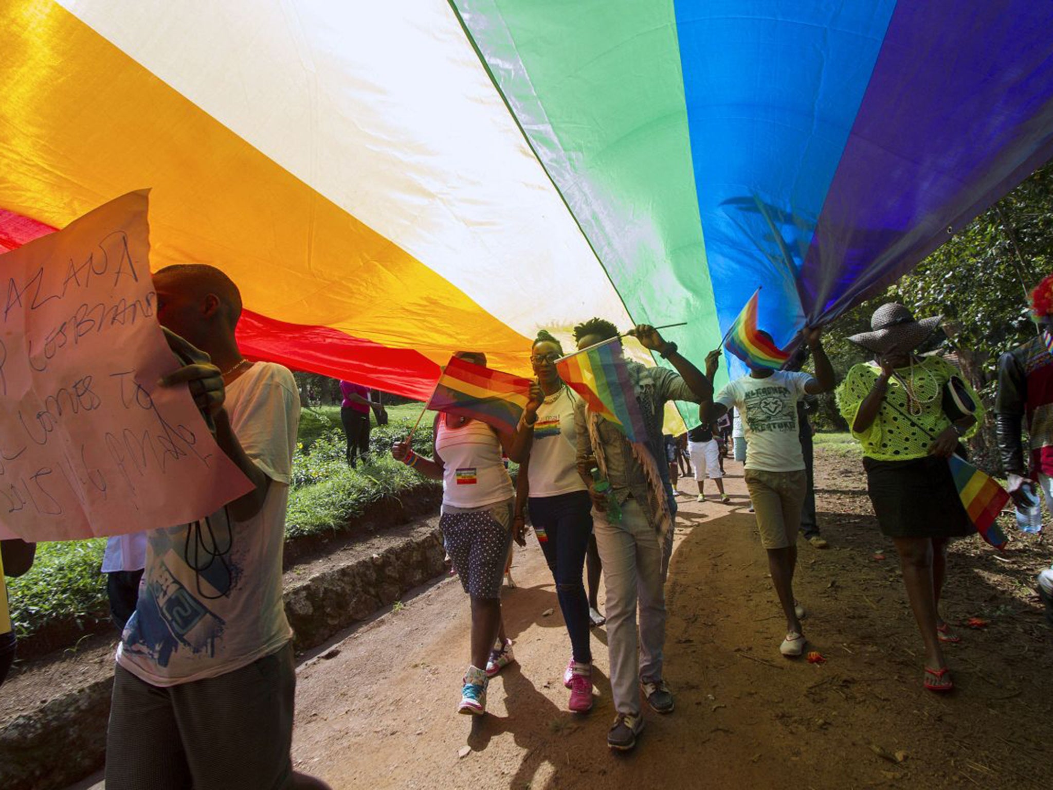 Activists at a Gay Pride parade last summer in Uganda, where Sahra lived after fleeing Somalia