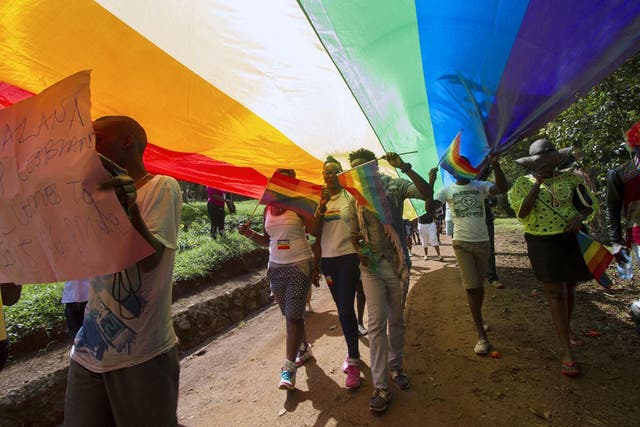 Activists at a Gay Pride parade last summer in Uganda, where Sahra lived after fleeing Somalia