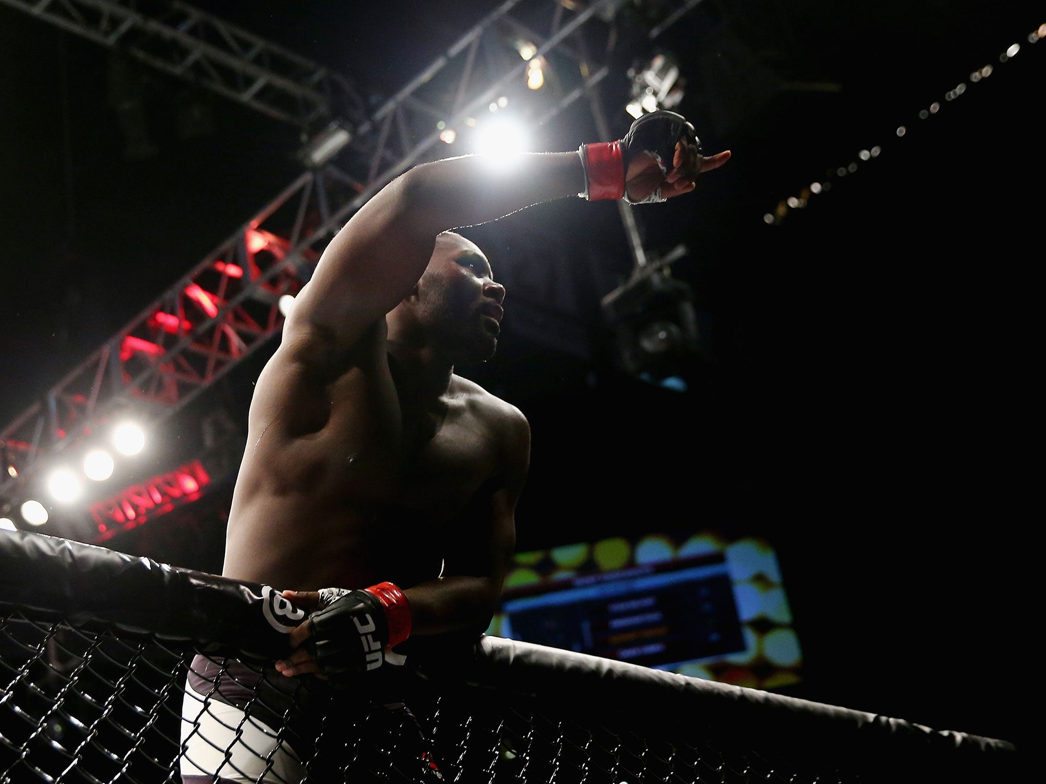 Anthony Johnson celebrates his victory over Ryan Bader