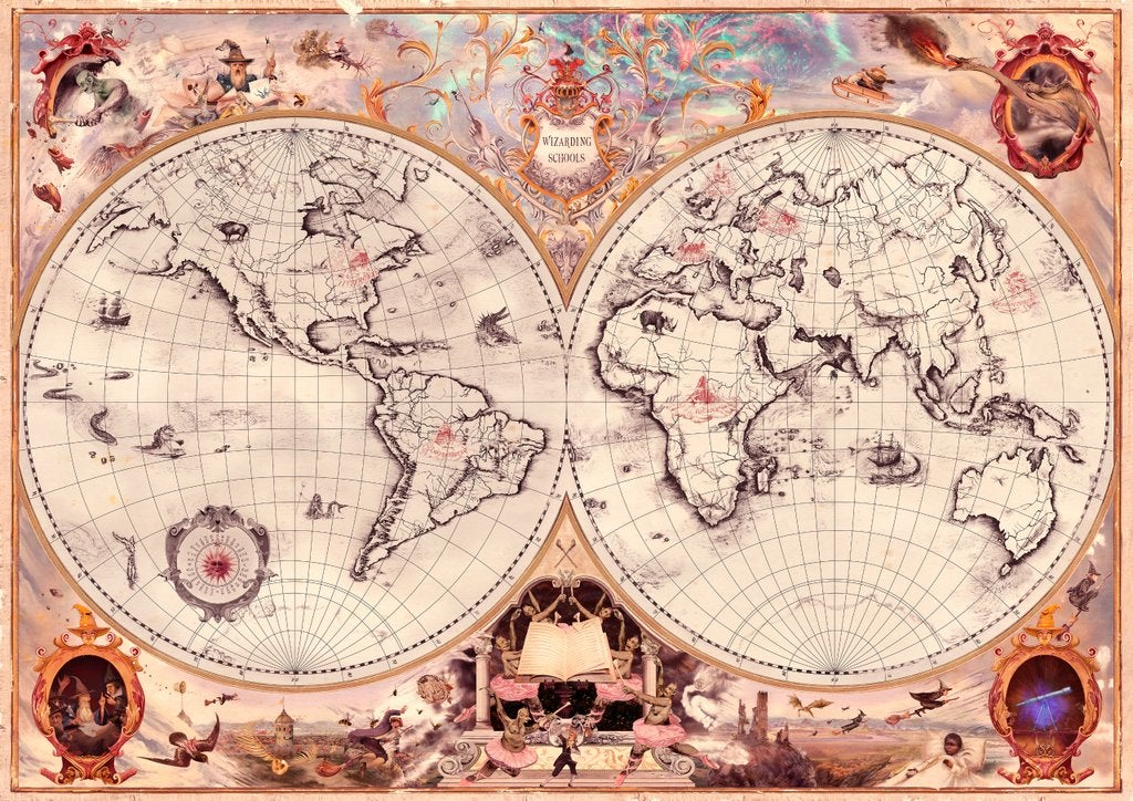 Map to all the revealed Harry Potter schools of wizardry