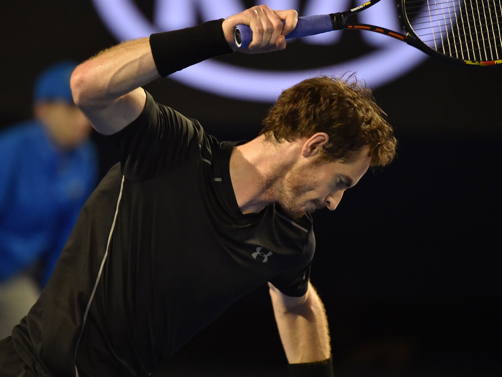 Andy Murray reacts after being broken in the second set for the second time.