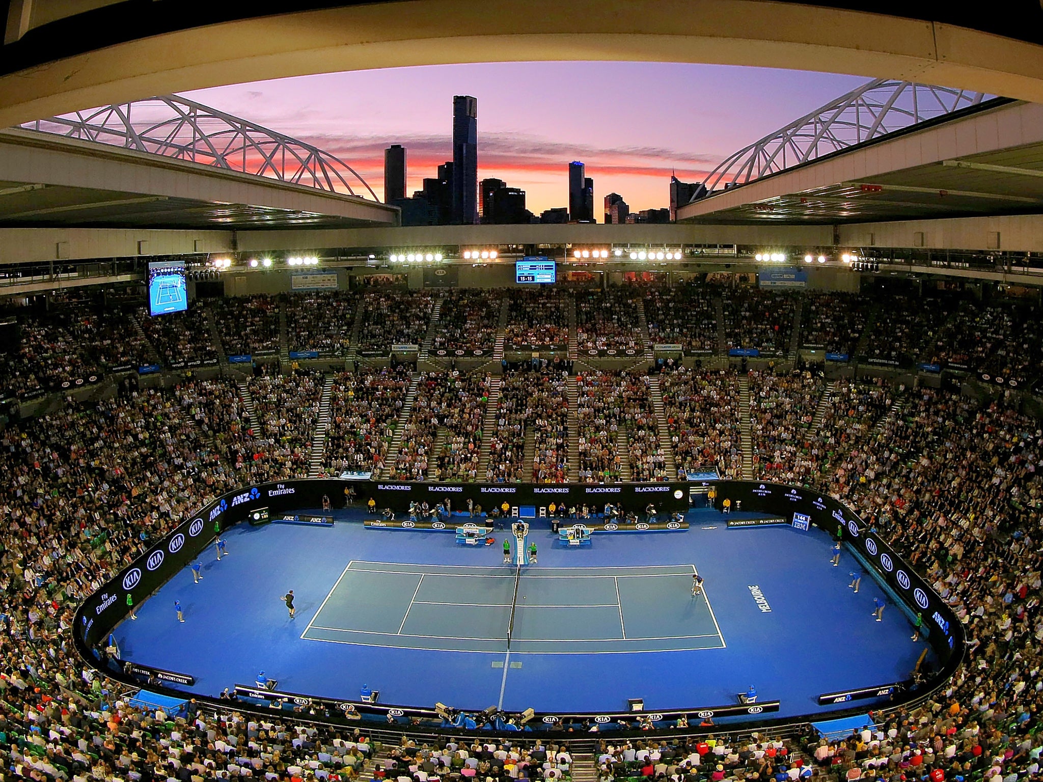 Andy Murray (left) and Novak Djokovic battle it out at the Rod Laver Arena in the final of the Australian Open