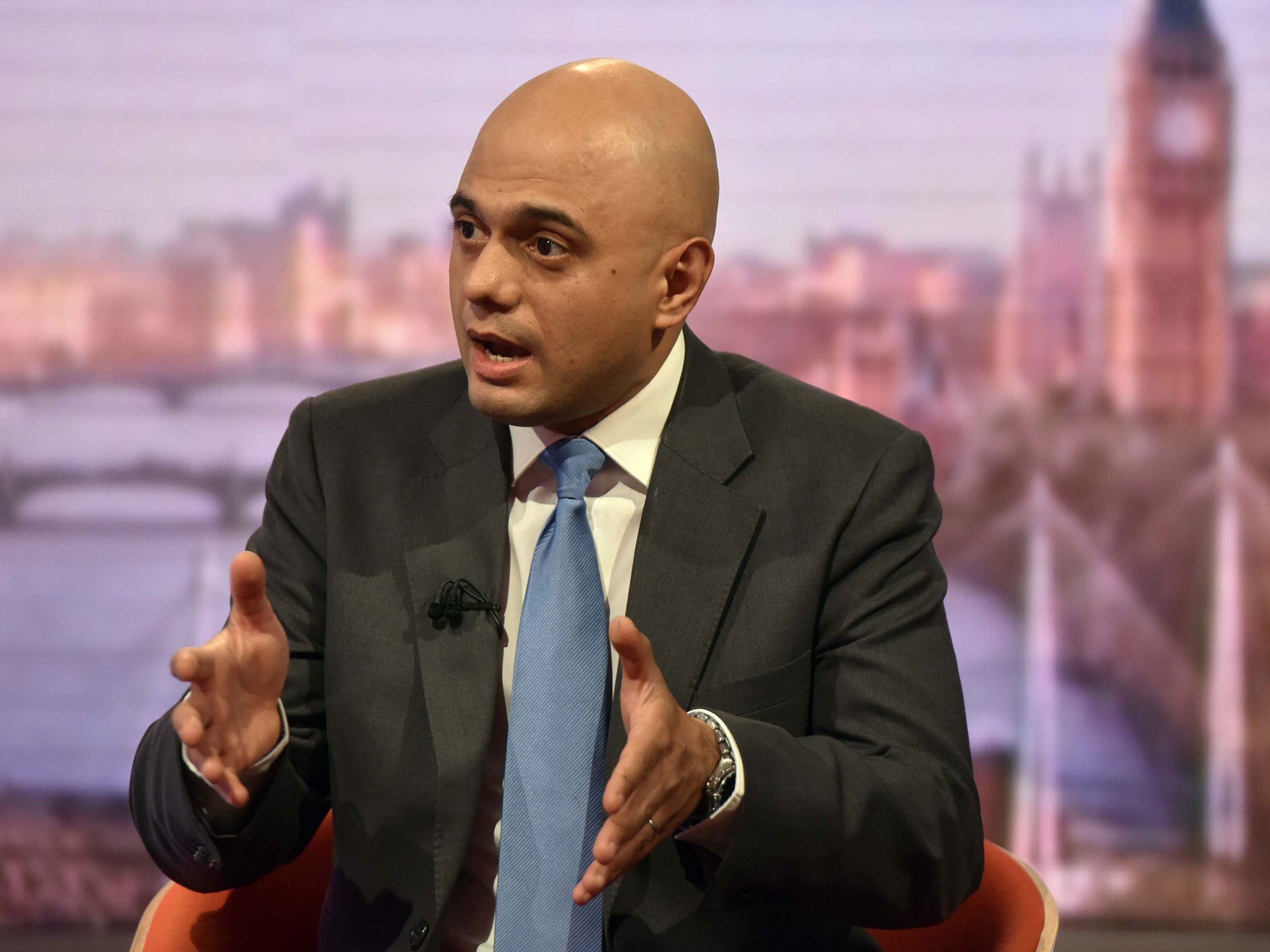 Business Secretary Sajid Javid appearing on the BBC One current affairs programme, The Andrew Marr Show