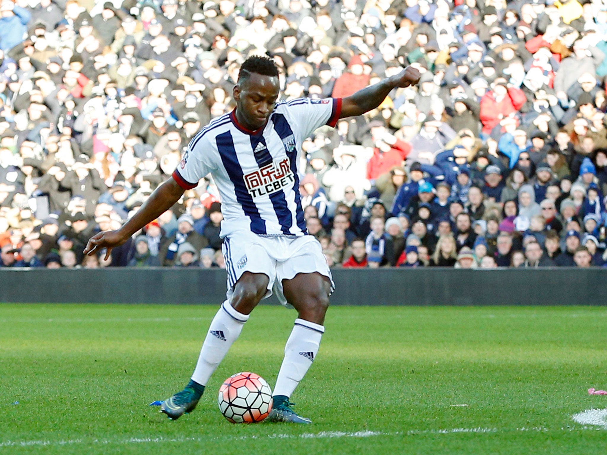 Saido Berahino scores the first of his two goals against Peterborough