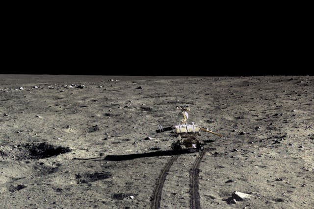An image of the Yutu rover taken by the lander unit shortly after touchdown in December 2013
