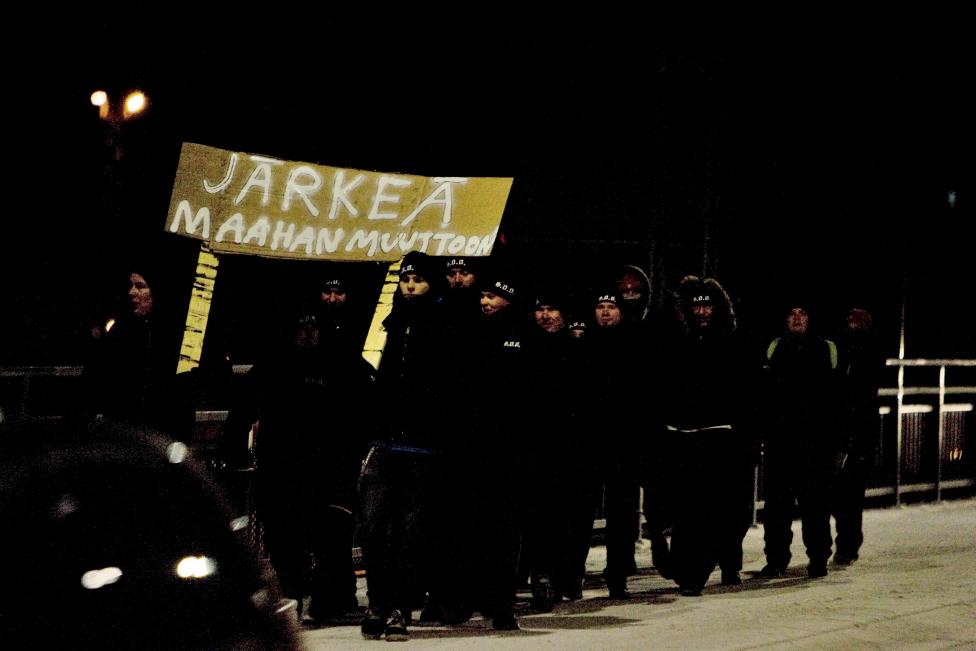 A group that call themselves the "Soldiers of Odin" demonstrate in Joensuu, Eastern Finland, January 8, 2016