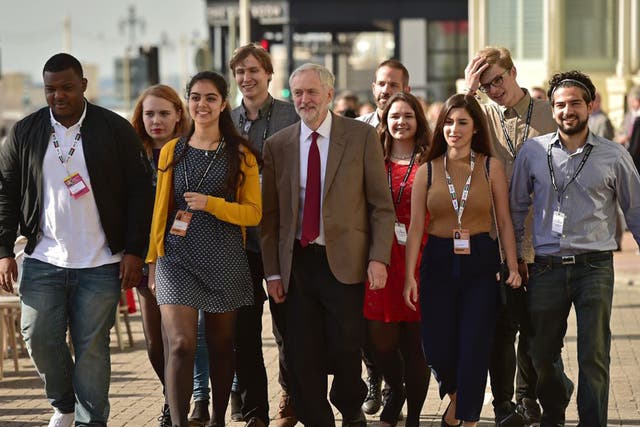 Jeremy Corbyn and supporters arrive at the Brighton Centre in September last year before the Labour leader’s speech to the party conference