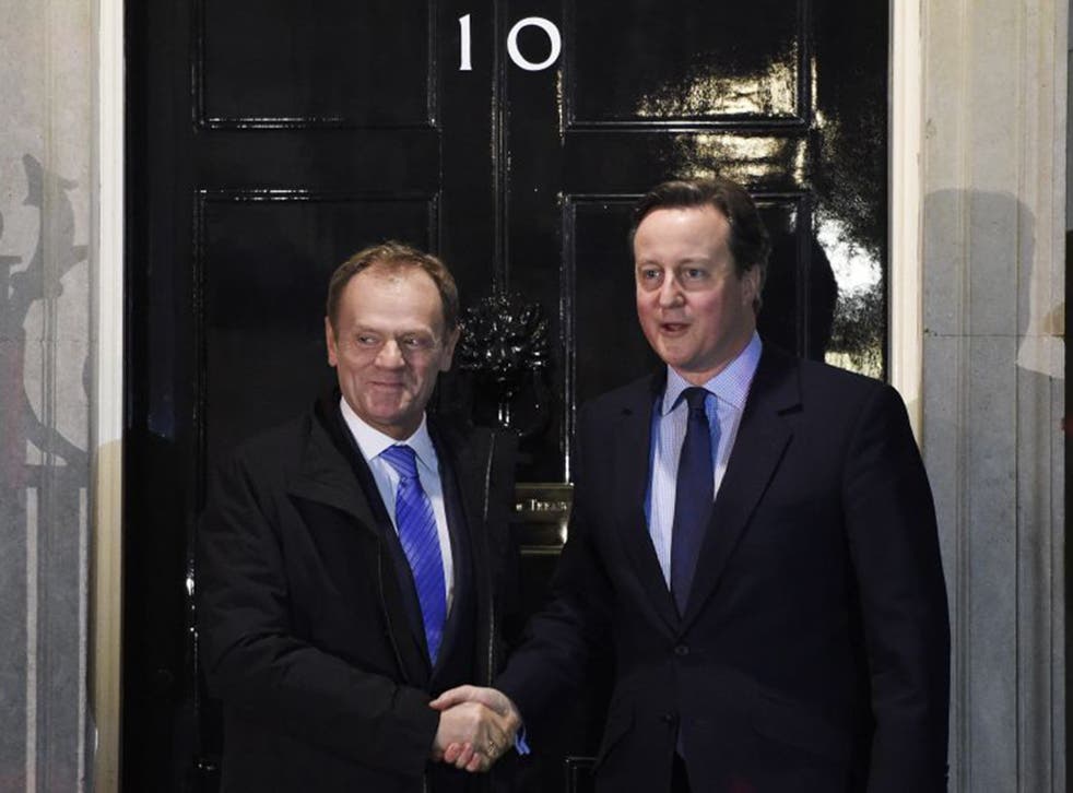 David Cameron with the President of the European Council, Donald Tusk, on Sunday