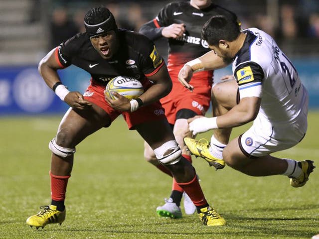 Maro Itoje, left, captained Saracens just a week after turning 20 but has yet to make his England debut