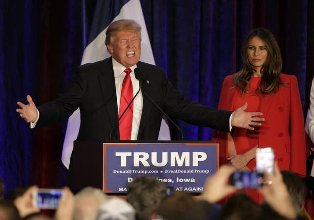 Donald Trump speaks to supporters after Iowa Caucus results