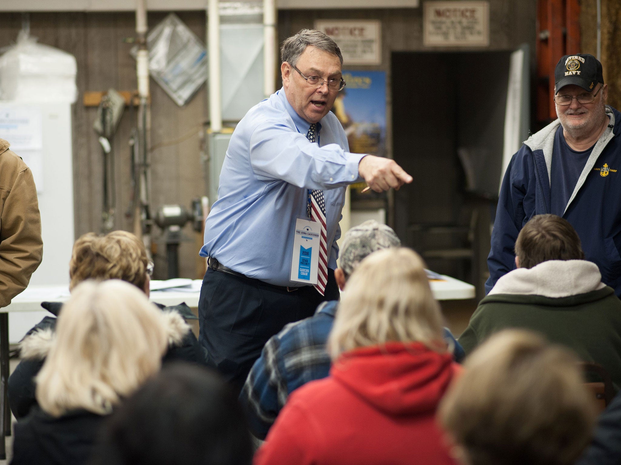 Mike Short, a caucus chairperson, counts caucus attendees at a Democratic Party Caucus at Jackson Township Fire Station on February 1, 2016 in Keokuk, Iowa.