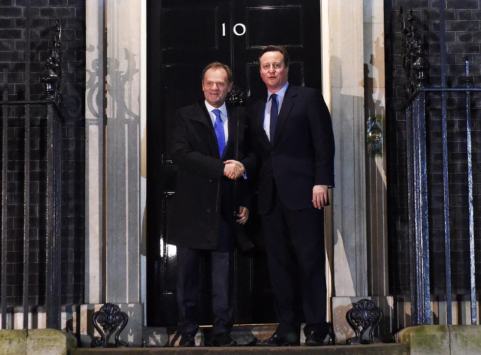 David Cameron alongside, Donald Tusk on the steps of 10 Downing Street