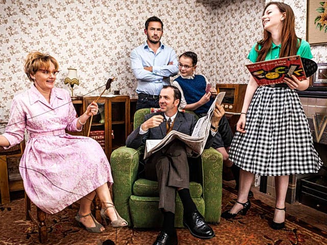 Home truths: the Ashby-Hawkins, with Giles Coren (centre), in 'Back in Time for the Weekend'