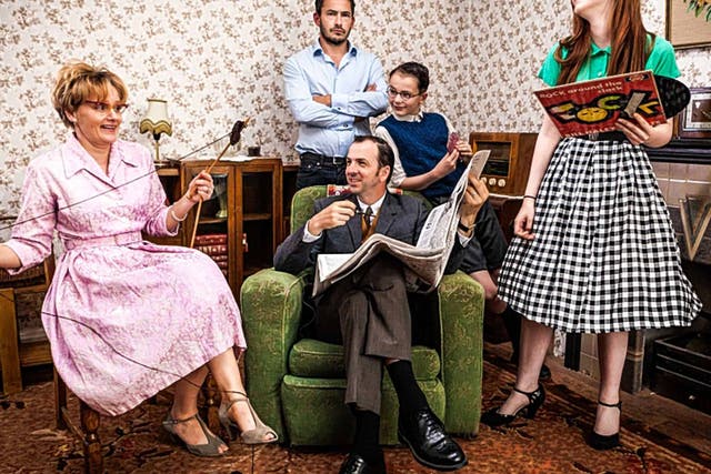 Home truths: the Ashby-Hawkins, with Giles Coren (centre), in 'Back in Time for the Weekend'
