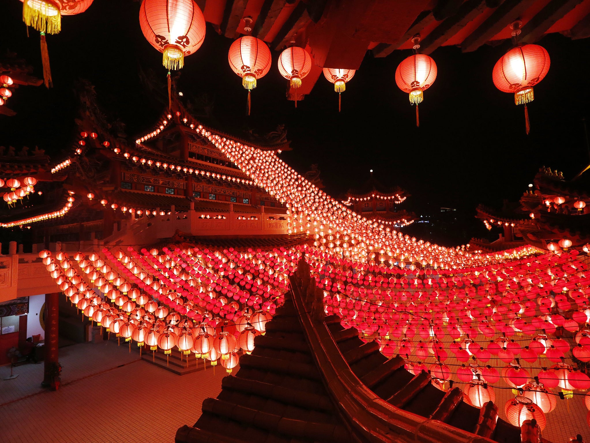 Lanterns celebrating Chinese New Year at a temple in Kuala Lumpur, Malaysia