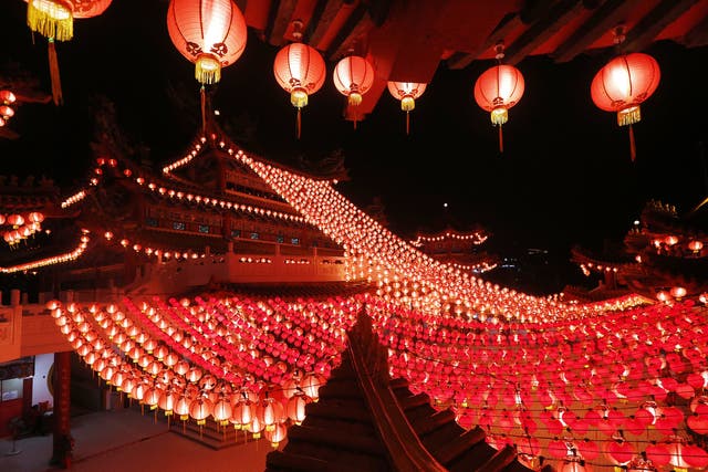 Lanterns celebrating Chinese New Year at a temple in Kuala Lumpur, Malaysia