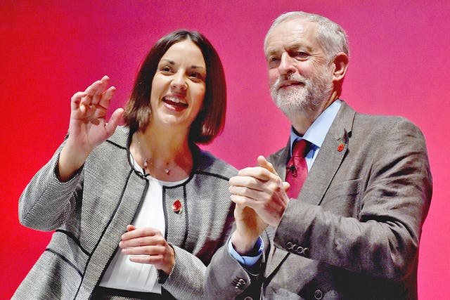 Kezia Dugdale with her party leader, Jeremy Corbyn, last October