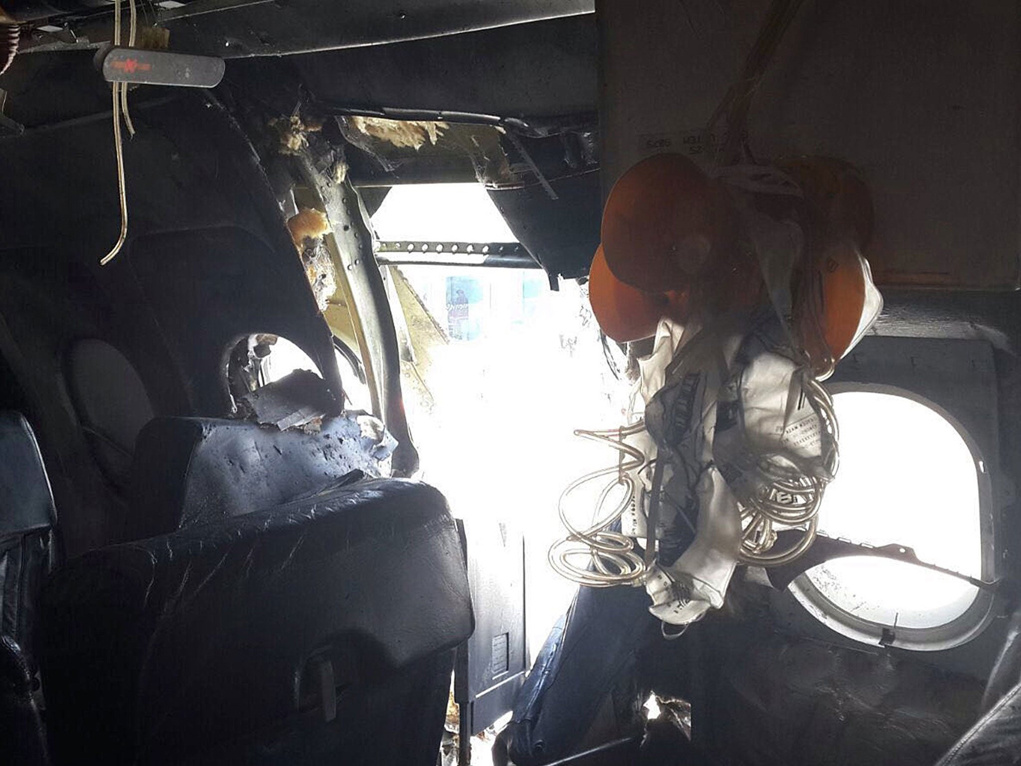 The hole seen from inside the aircraft