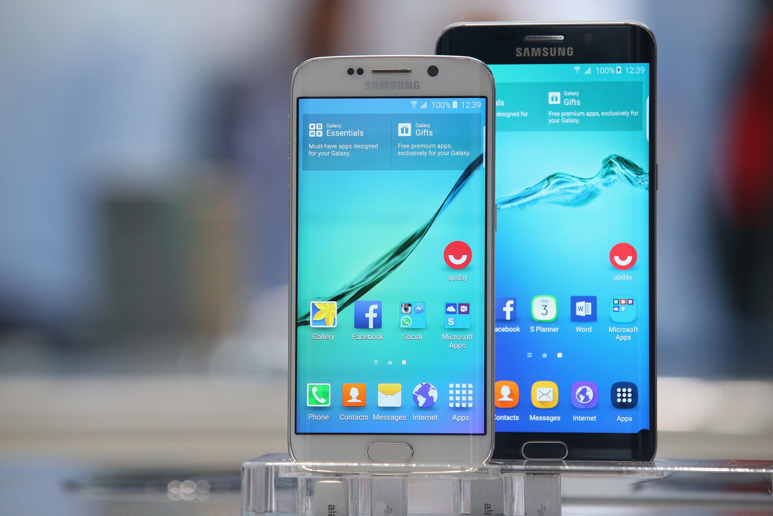 The Samsung Galaxy S6 (left) and S6 Edge at a Berlin technology show. Reports suggest the S7 and S7 Edge will look similar to these earlier versions