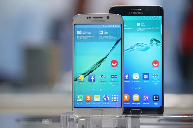 The Samsung Galaxy S6 (left) and S6 Edge at a Berlin technology show. Reports suggest the S7 and S7 Edge will look similar to these earlier versions