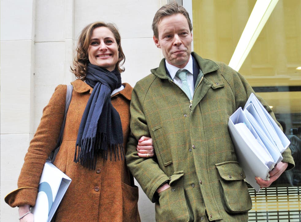 George Bingham, the 8th Earl of Lucan, and his wife Anne-Sofie Foghsgaard outside the High Court