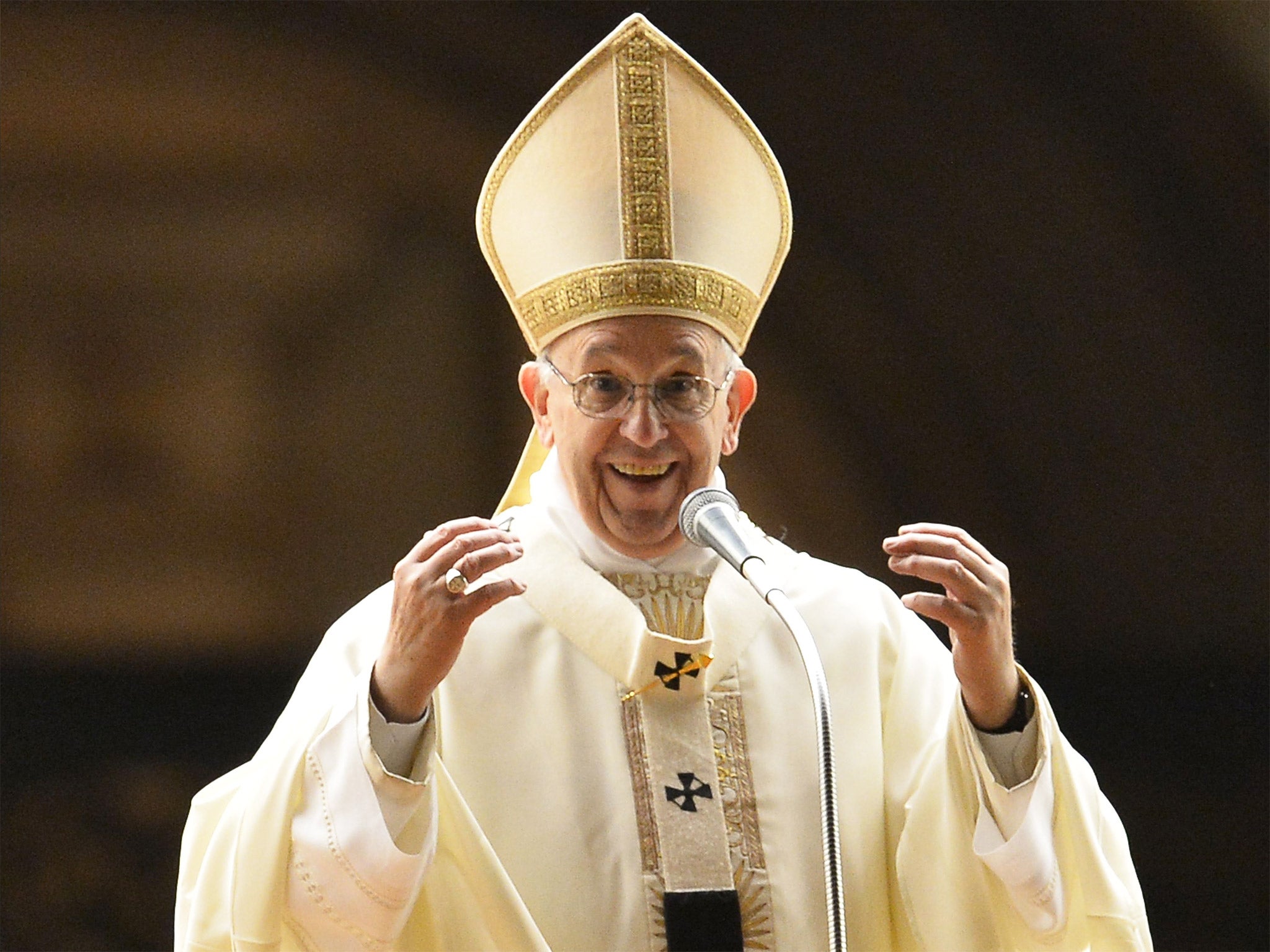 Pope Francis addresses a crowd in St Peter’s Square, Rome, after mass on Tuesday