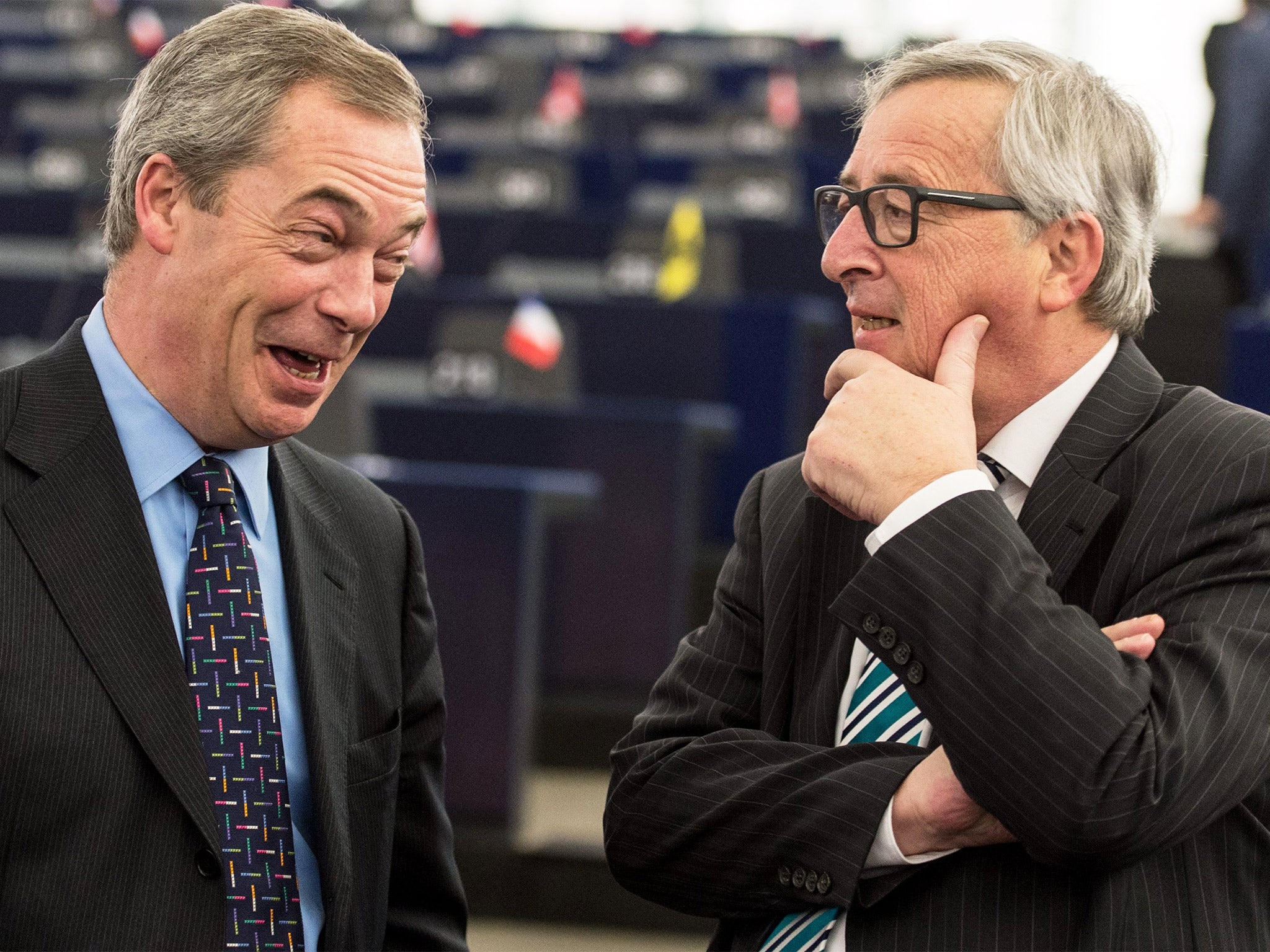 Nigel Farage (left) with the President of the European Commission, Jean-Claude Juncker