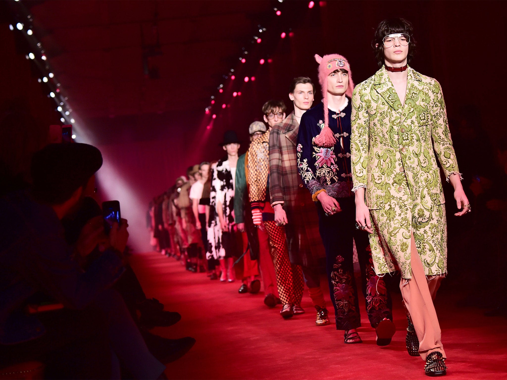 Models present creations Gucci during in Milan recently