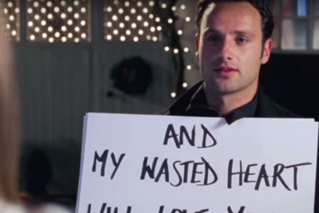 Andrew Lincoln declaring his undying love to a happily married woman as Mark in Love Actually
