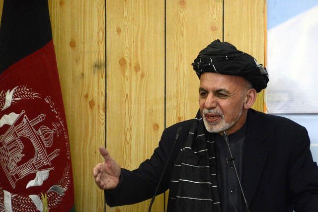 Afghan President Ashraf Ghani makes a speech in Kandahar