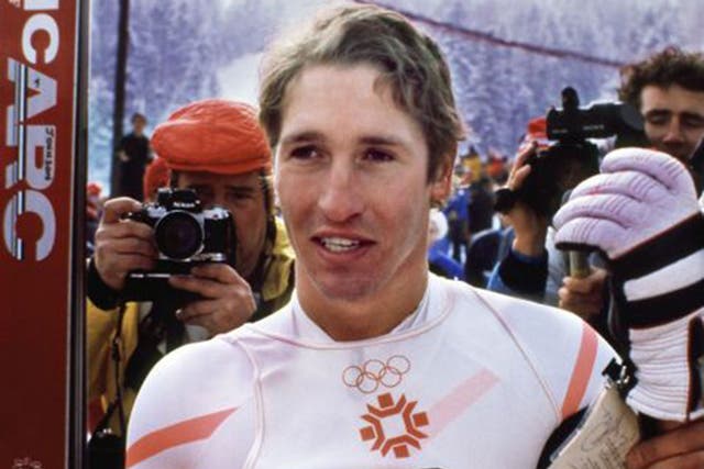 Johnson in 1984, just after his historic victory in the Olympic downhill